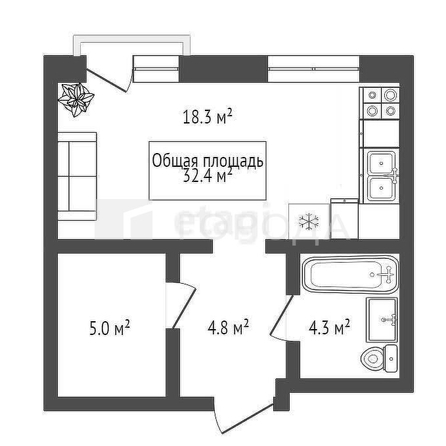 
  Продается 1-комн. квартира 32.4 м². Фото 9.
