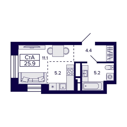 
  Продается студия 24.8 м², в ЖК Цитатум. Фото 1.