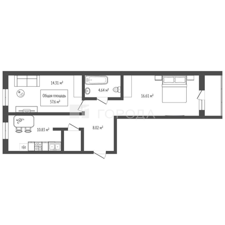 
  Продается 2-комн. квартира 57.6 м². Фото 9.