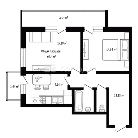 
  Продается 2-комн. квартира 64.4 м². Фото 1.