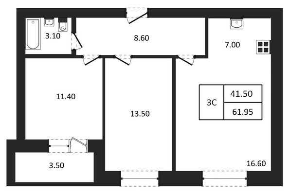 
  Продается 3-комн. квартира 61.95 м², в ЖК Дивноград. Фото 7.