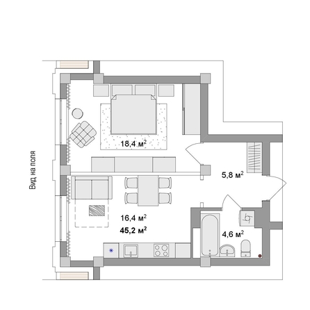 
  Продается 2-комн. квартира 45.2 м², в ЖК Мегаполис. Фото 6.