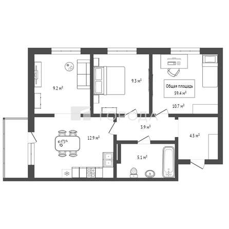 
  Продается 3-комн. квартира 59.4 м², в ЖК Эко-квартал на Кедровой, дом 2. Фото 33.