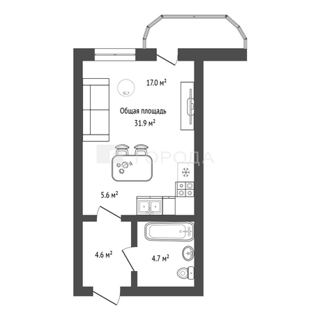 
  Продается студия 31.9 м². Фото 1.