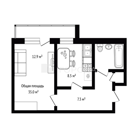 
  Продается 1-комн. квартира 35 м². Фото 3.