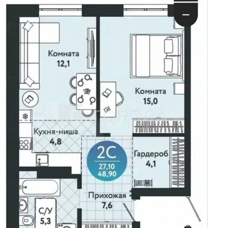 
  Продается 2-комн. квартира 48.9 м², в ЖК Семейный квартал, дом 1. Фото 9.