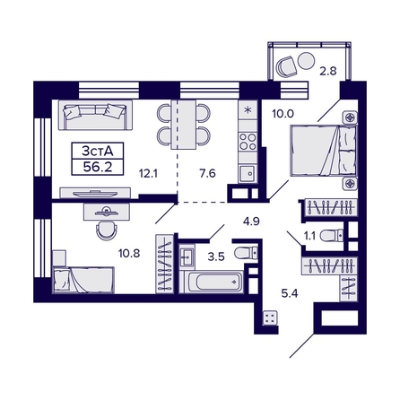 
  Продается 3-комн. квартира 55.7 м², в ЖК Цитатум. Фото 1.