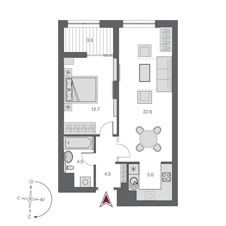 
  Продается 2-комн. квартира 50.65 м², в  Дом Нобель. Фото 1.
