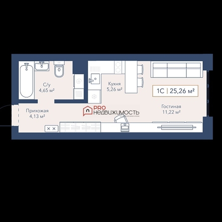 
  Продается 1-комн. квартира 25.26 м². Фото 11.