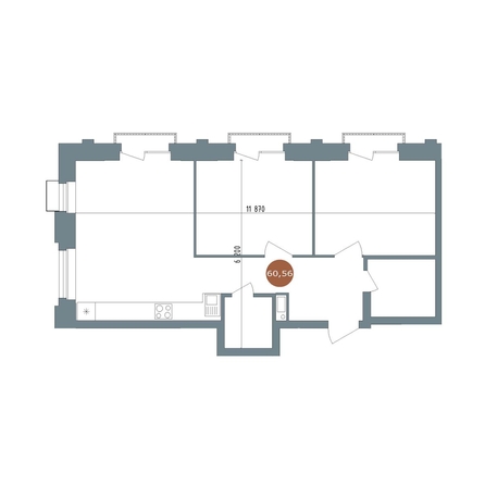 
  Продается 2-комн. квартира 60.3 м², в ЖК 19/56 Кварталы Телецентра, сек 2. Фото 1.