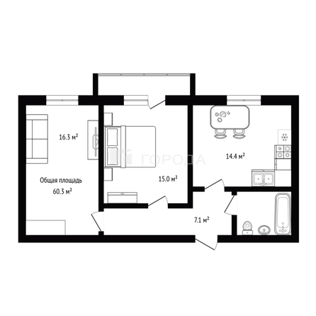 
  Продается 2-комн. квартира 60.3 м². Фото 2.