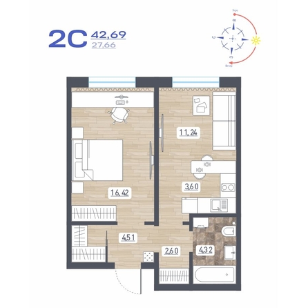 
  Продается 2-комн. квартира 42.69 м², в ЖК Радуга Сибири, дом 10. Фото 1.