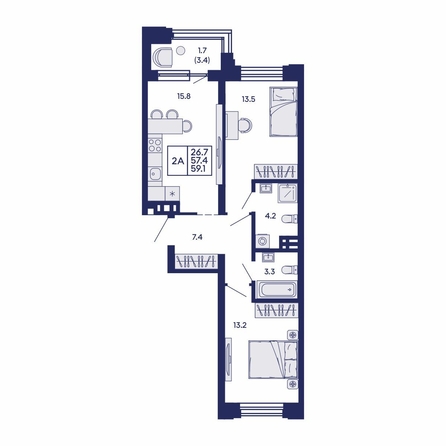 
  Продается 2-комн. квартира 59.1 м², в ЖК Сила леса, корп 1. Фото 1.