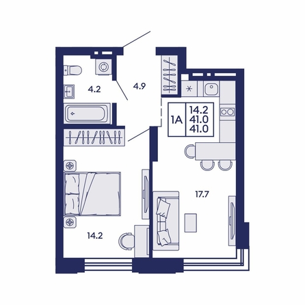 
  Продается 1-комн. квартира 41 м², в ЖК Сила леса, корп 1. Фото 1.