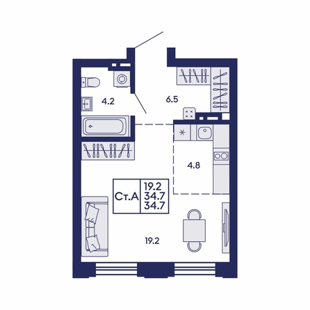 
  Продается студия 34.7 м², в ЖК Сила леса, корп 1. Фото 2.