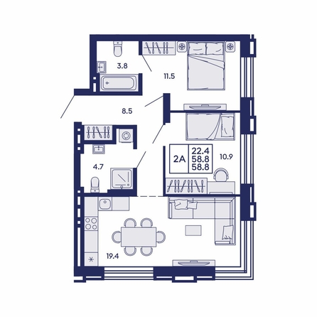 
  Продается 2-комн. квартира 58.8 м², в ЖК Сила леса, корп 2. Фото 1.
