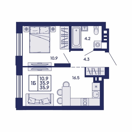 
  Продается 1-комн. квартира 35.9 м², в ЖК Сила леса, корп 2. Фото 1.