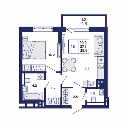 
  Продается 1-комн. квартира 38.8 м², в ЖК Горизонт, дом 2. Фото 1.