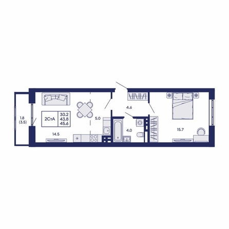 
  Продается 2-комн. квартира 45.6 м², в ЖК Горизонт, дом 2. Фото 4.