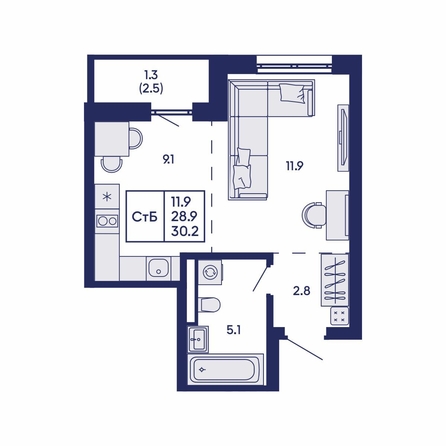 
  Продается студия 30.2 м², в ЖК Горизонт, дом 2. Фото 2.