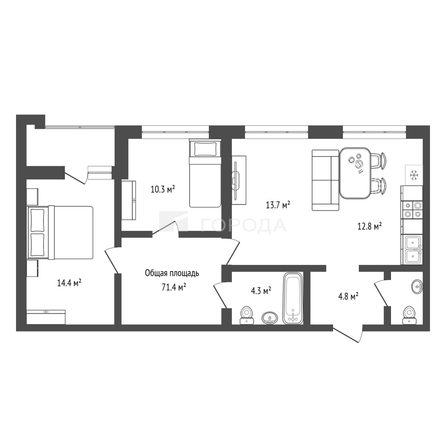 
  Продается 3-комн. квартира 71.4 м², в ЖК Онега, дом 3. Фото 7.