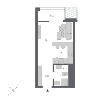 
  Продается студия 29.87 м², в ЖК Беринг, дом 3. Фото 1.