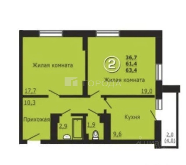 
  Продается 2-комн. квартира 63.4 м². Фото 1.