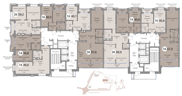 
  Продается 2-комн. квартира 40.4 м², в ЖК Тайм Сквер. Фото 19.