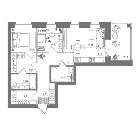 
  Продается 2-комн. квартира 79.59 м², в ЖК Спектр, дом 10. Фото 1.