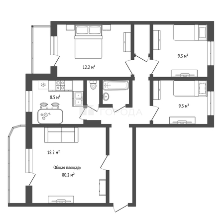 
  Продается 4-комн. квартира 80.2 м². Фото 2.