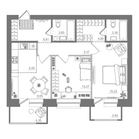 
  Продается 2-комн. квартира 75.26 м², в ЖК Спектр, дом 9. Фото 1.