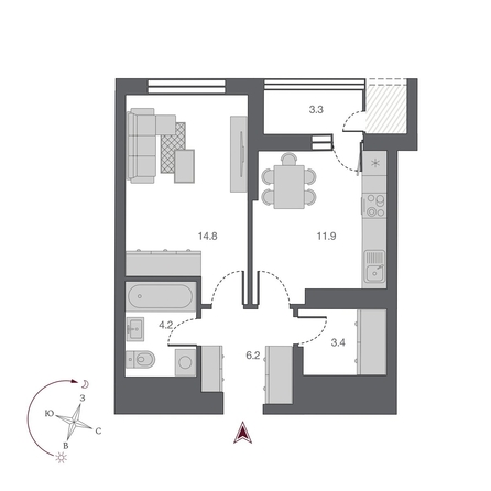 
  Продается 1-комн. квартира 43.2 м², в ЖК Беринг, дом 2. Фото 1.