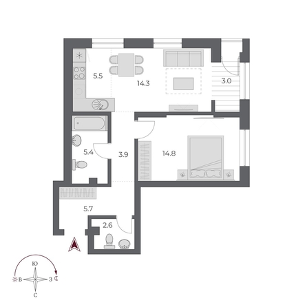 
  Продается 2-комн. квартира 55.2 м², в ЖК ОСКАР, дом 2. Фото 1.