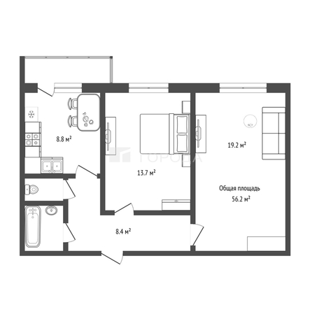 
  Продается 2-комн. квартира 56.2 м². Фото 8.