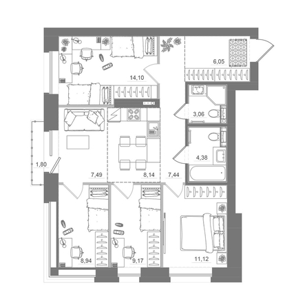 
  Продается 4-комн. квартира 81.48 м², в ЖК Спектр, дом 10. Фото 2.