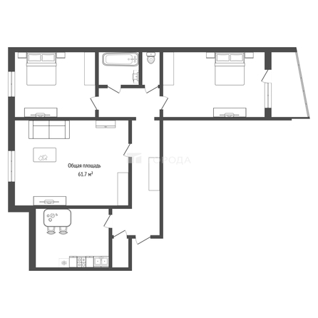 
  Продается 3-комн. квартира 61.7 м². Фото 8.