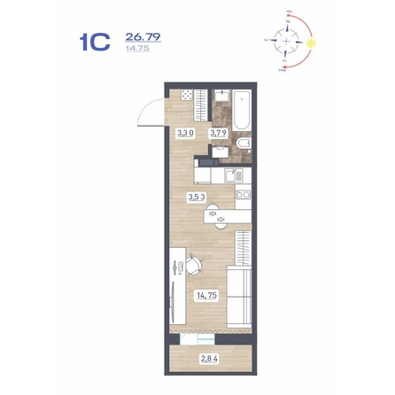 
  Продается студия 26.79 м², в ЖК Радуга Сибири, дом 10. Фото 1.