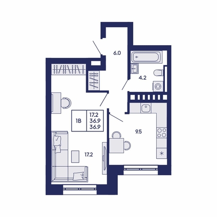 
  Продается 1-комн. квартира 36.9 м², в ЖК Горизонт, дом 2. Фото 1.