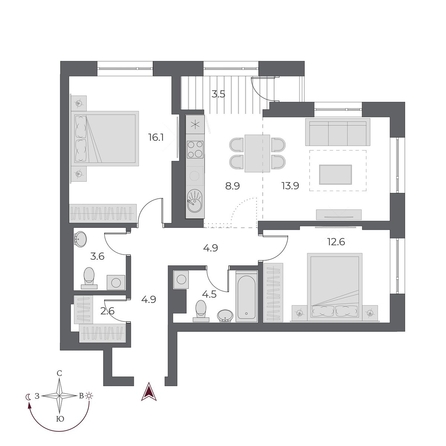 
  Продается 3-комн. квартира 75.5 м², в ЖК ОСКАР, дом 1. Фото 2.