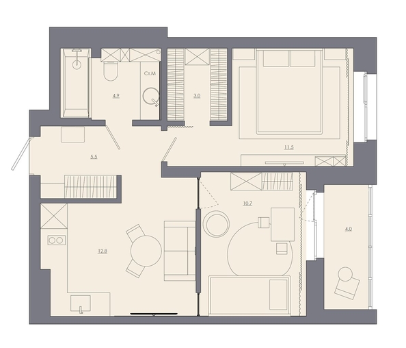
  Продается 2-комн. квартира 49.2 м², в ЖК Калининский квартал, дом 3. Фото 1.