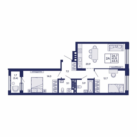 
  Продается 2-комн. квартира 63.5 м², в ЖК Сила леса, корп 2. Фото 1.