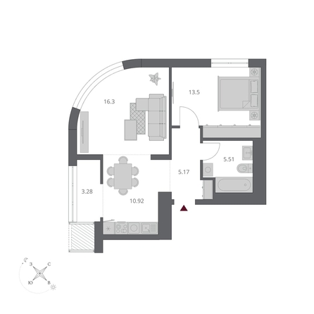 
  Продается 2-комн. квартира 54.68 м², в ЖК Беринг, дом 3. Фото 4.