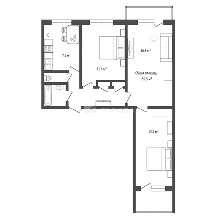 
  Продается 3-комн. квартира 59.5 м². Фото 26.