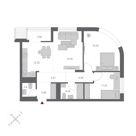 
  Продается 3-комн. квартира 76.15 м², в ЖК Беринг, дом 3. Фото 1.