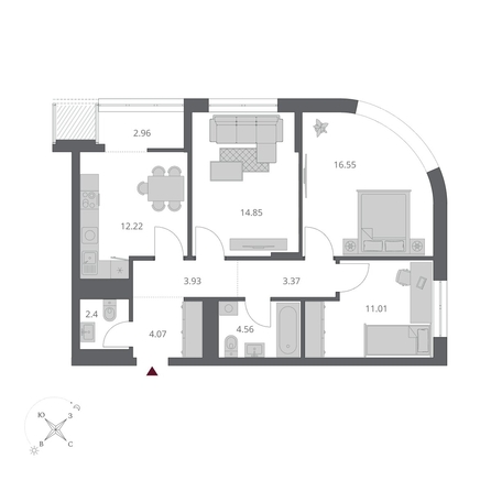 
  Продается 3-комн. квартира 75.92 м², в ЖК Беринг, дом 3. Фото 2.