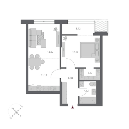 
  Продается 2-комн. квартира 53.46 м², в ЖК Беринг, дом 3. Фото 2.