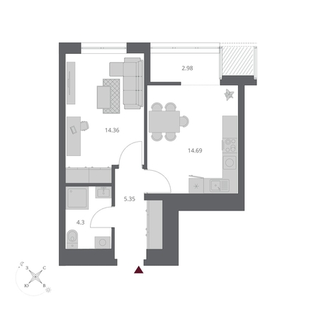 
  Продается 1-комн. квартира 41.68 м², в ЖК Беринг, дом 3. Фото 1.