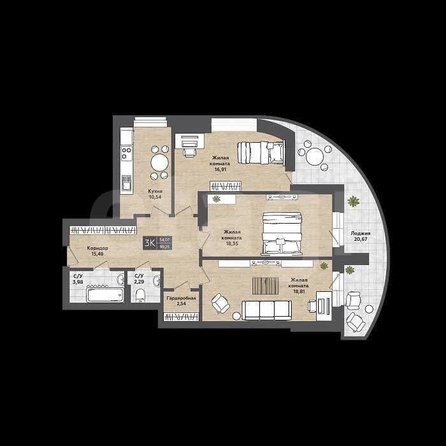 
  Продается 3-комн. квартира 110 м², в ЖК Сосны, б/с 4,3. Фото 1.