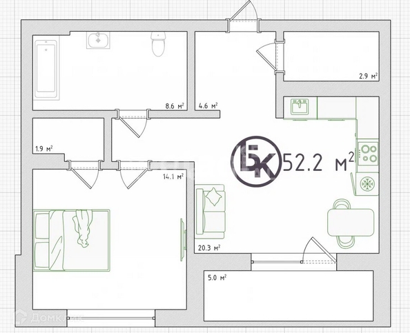 
  Продается 2-комн. квартира 52.2 м². Фото 21.