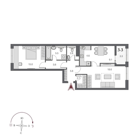 
  Продается 2-комн. квартира 68.65 м², в  Дом Нобель. Фото 1.